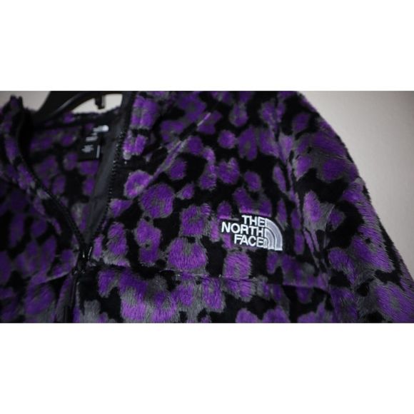 The North Face Women's Sz XL Purple Leopard Print Osito 1/4 Zip Hoodie $119 - Picture 5 of 14